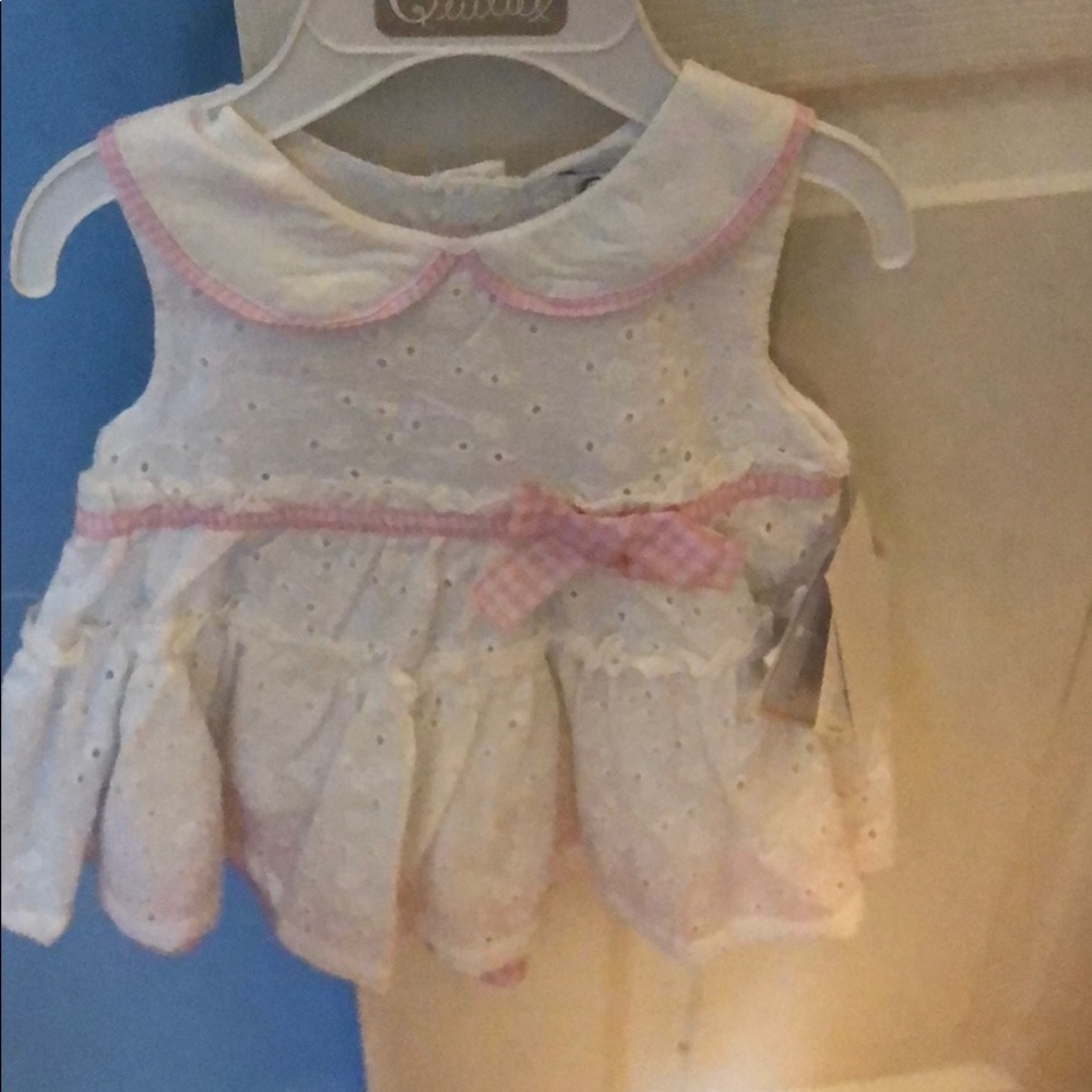 Baby girl white eyelet dress with pink.